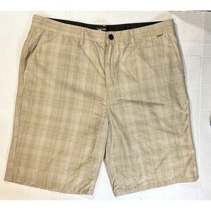 Hurley Tan‎ Plaid Men's Chino Short Beach Summer Surf Swimming Size 38 Preowned